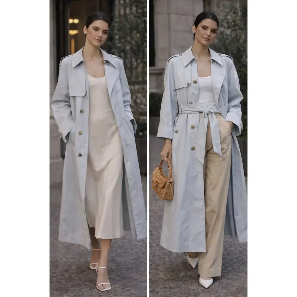 Sale ends 3/22 Burberry baby blue long Trench Coat US4 - Picture 8 of 11